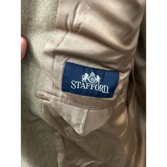 Stafford Wool Blazer Tweed Tan Herringbone Soft Sport Coat Jacket 40S - Picture 7 of 13